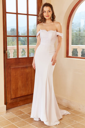 Sirena del hombro Vestido de novia blanco con encaje